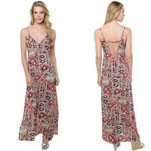 Cecico Aztec Pattern Maxi Dress Side Slits Sz L